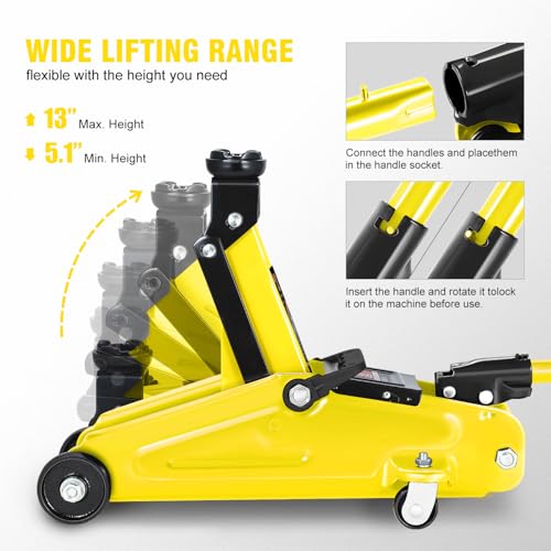 DNA MOTORING Floor Jack 3 Ton (6000 lbs) Capacity, Fast Lift Service Jack Low Profile Steel Heavy Duty Hydraulic Car Jack, Lifting Range 3"-20", Black, TOOLS-00475-BK