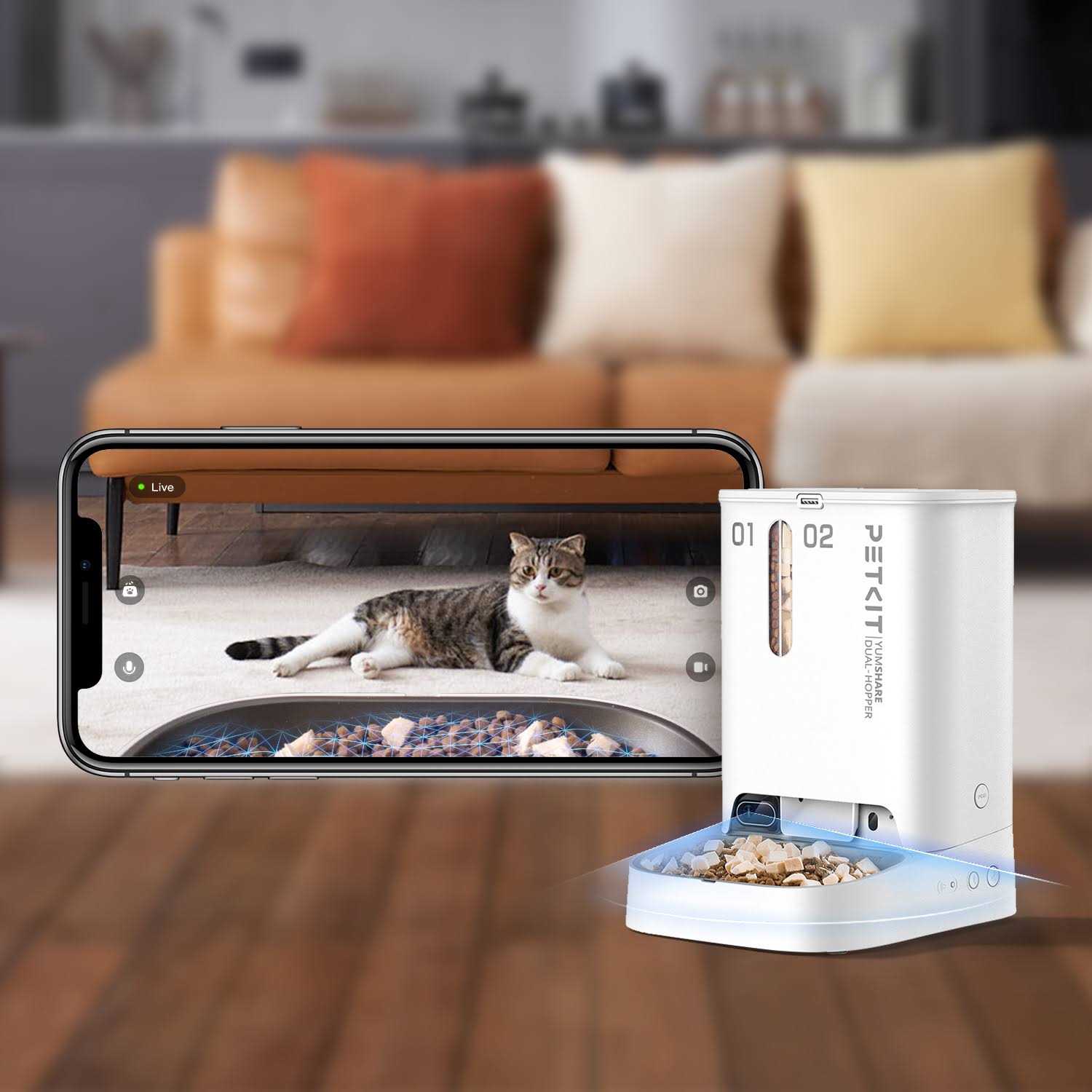 Petkit Yumshare Dual-Hopper Wifi Enabled 5L Automatic Cat Feeder with Camera, 2-Way Audio and Smart App Control - Pet Supplies online store