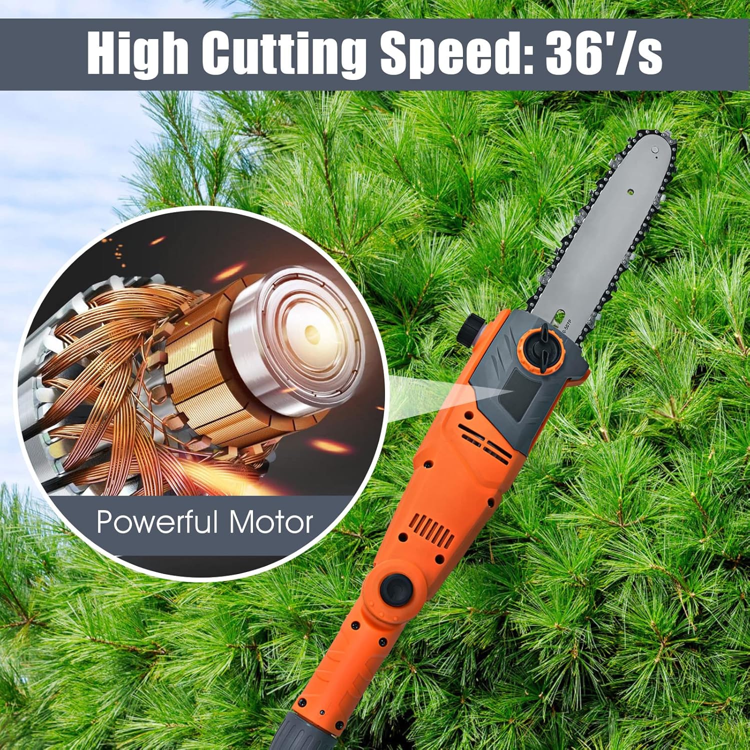 Goplus Electric Pole Saw, 10 Inch 8 Amp Multi-Angle Pole Chain Saw with Telescoping Long Handle for Tree Trimming Branch Cutting, Auto Oiling, 36ft/ s Speed (10 Inch)