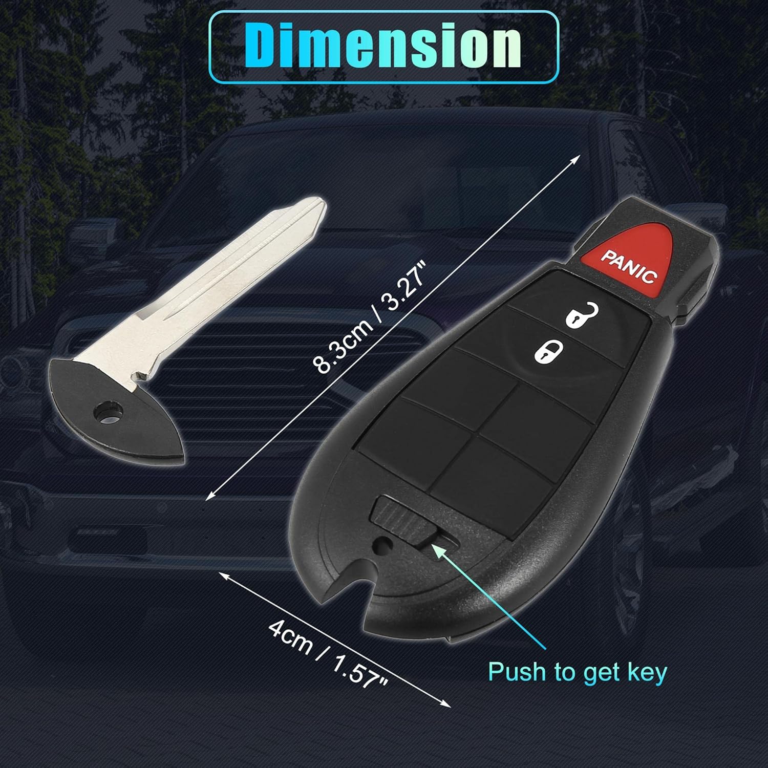 X AUTOHAUX Replacement Keyless Entry Remote Car Key Fob GQ4-53T 433Mhz for Dodge for Ram 1500 2500 3500 2013-2018 3 Buttons with Door Key 56046953