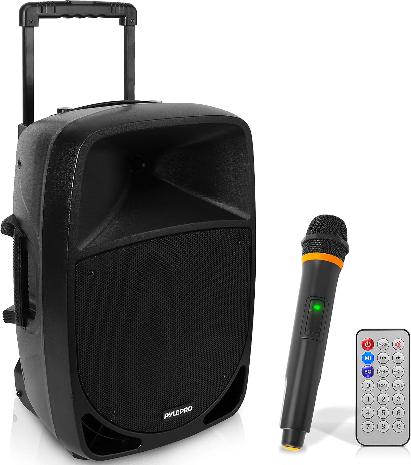1200W Portable Bluetooth PA Speaker - 12’’ Subwoofer, LED Battery Indicator Lights W/Built-In Rechargeable Battery, MP3/USB/SD Card Reader, and UHF Wireless Microphone - Pyle PSBT125A