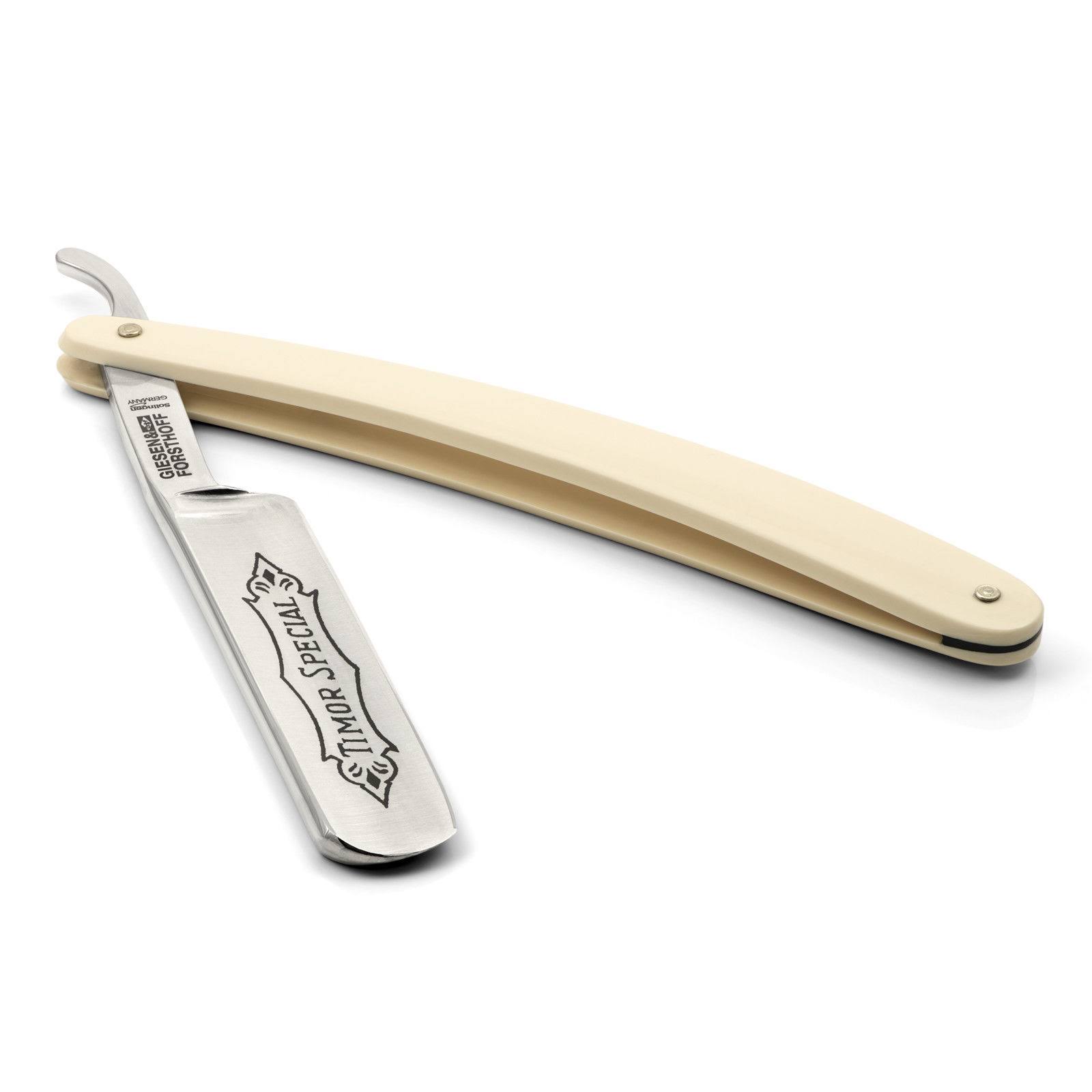 Timor Straight Razor, Carbon Steel Blade 1.6cm , Ivory Plastic Handle | Handcrafted in Solingen (Germany)