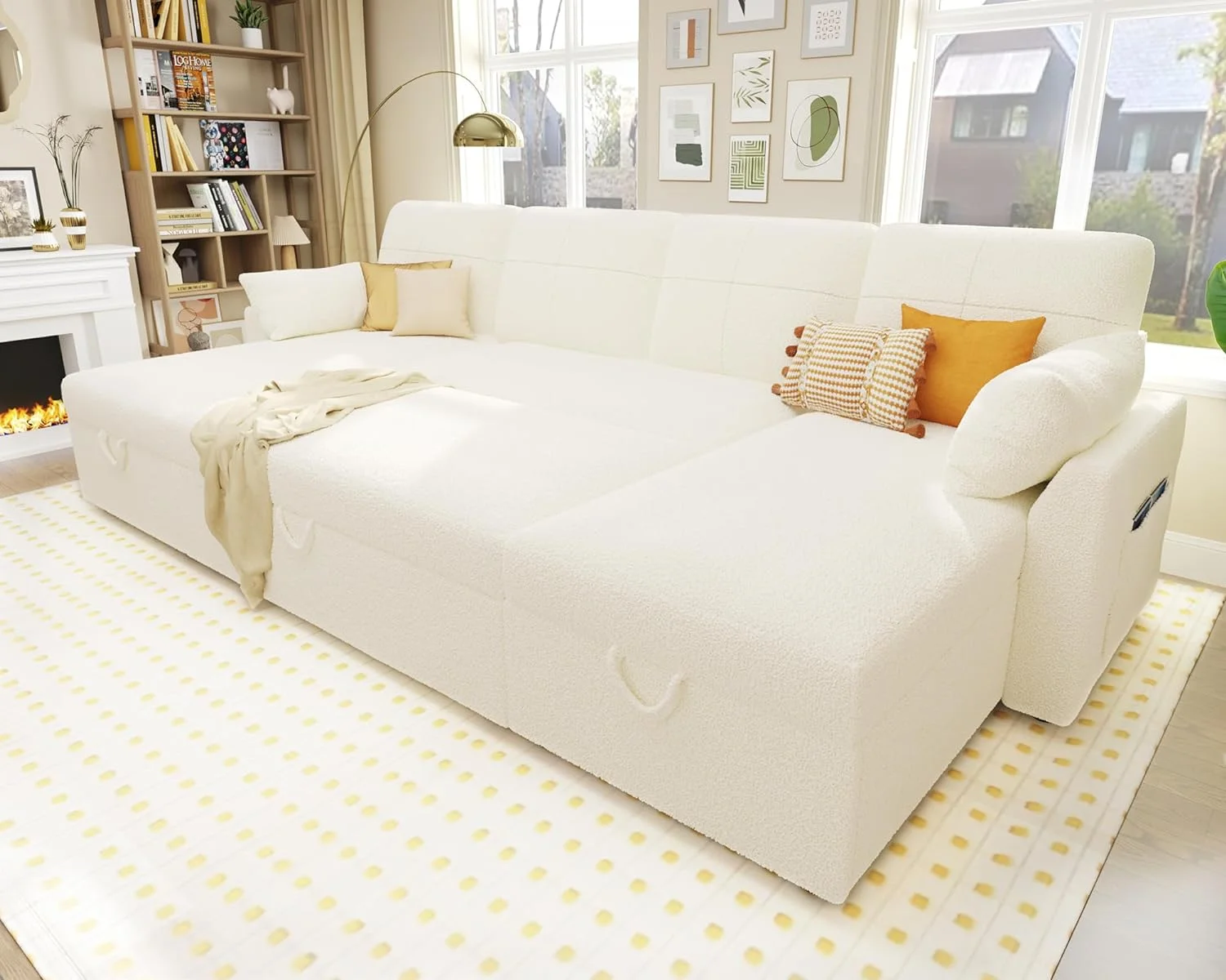 Papajet Sofa Bed, Sleeper Sofa with Storage Chaise, Pull Out Couch for Living Room- Gray Chenille