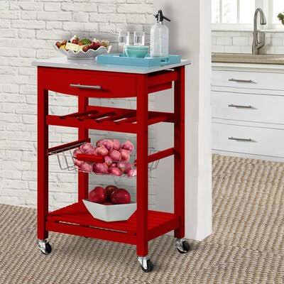 Cogburn Kitchen Island with Stainless Steel Top Breakwater Bay Base Finish: Red