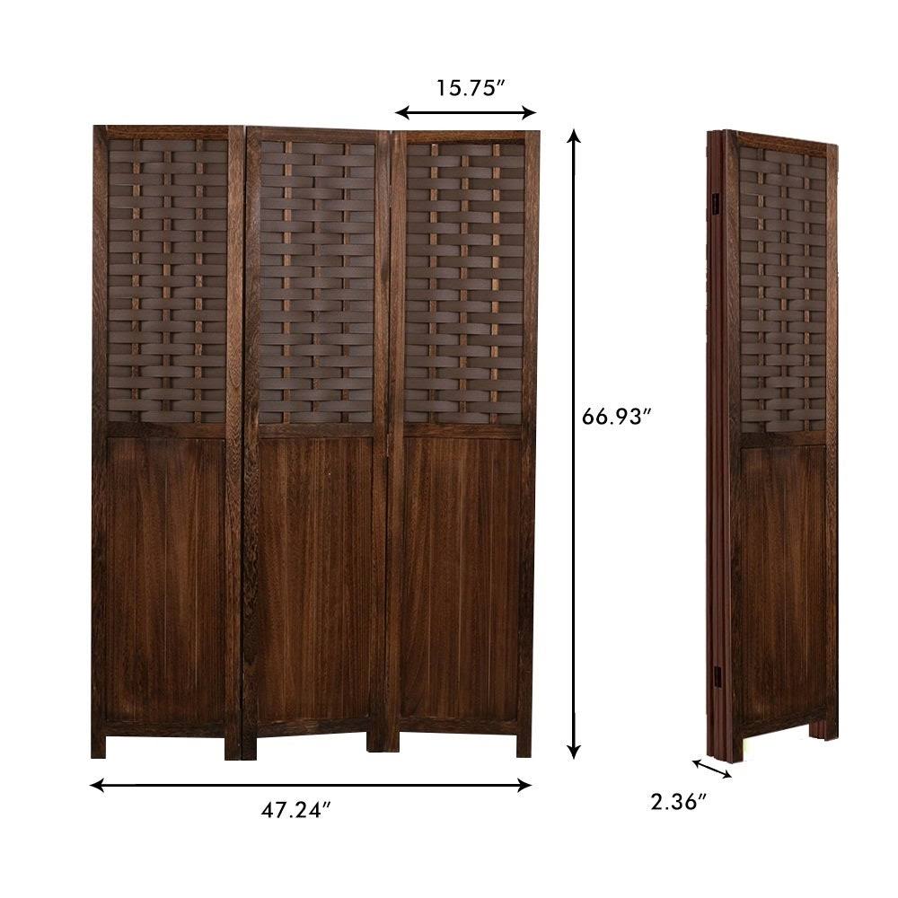 COZAYH 3 Panel 67” Paulownia Wood Screen Room Divider, Folding Room Partitions, Freestanding Privacy Screen w/Hand-Woven Polymer