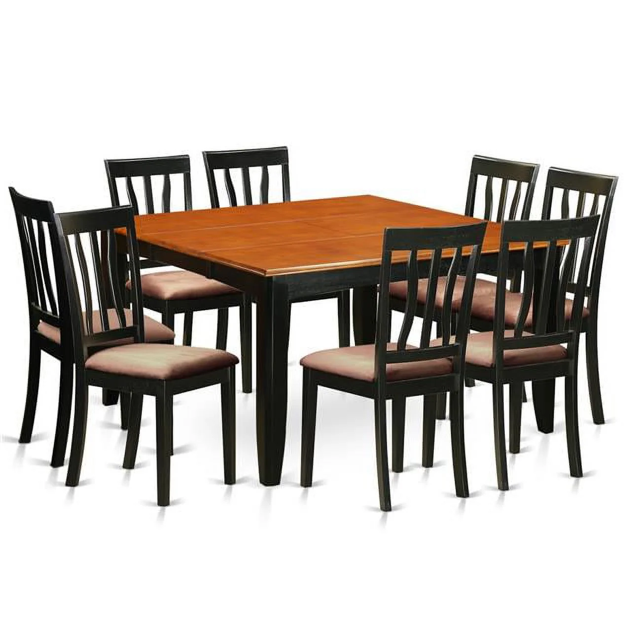 Microfiber Dining Room Table Set - Table & 8 Solid Wood Chairs, Black & Cherry - 9 Piece