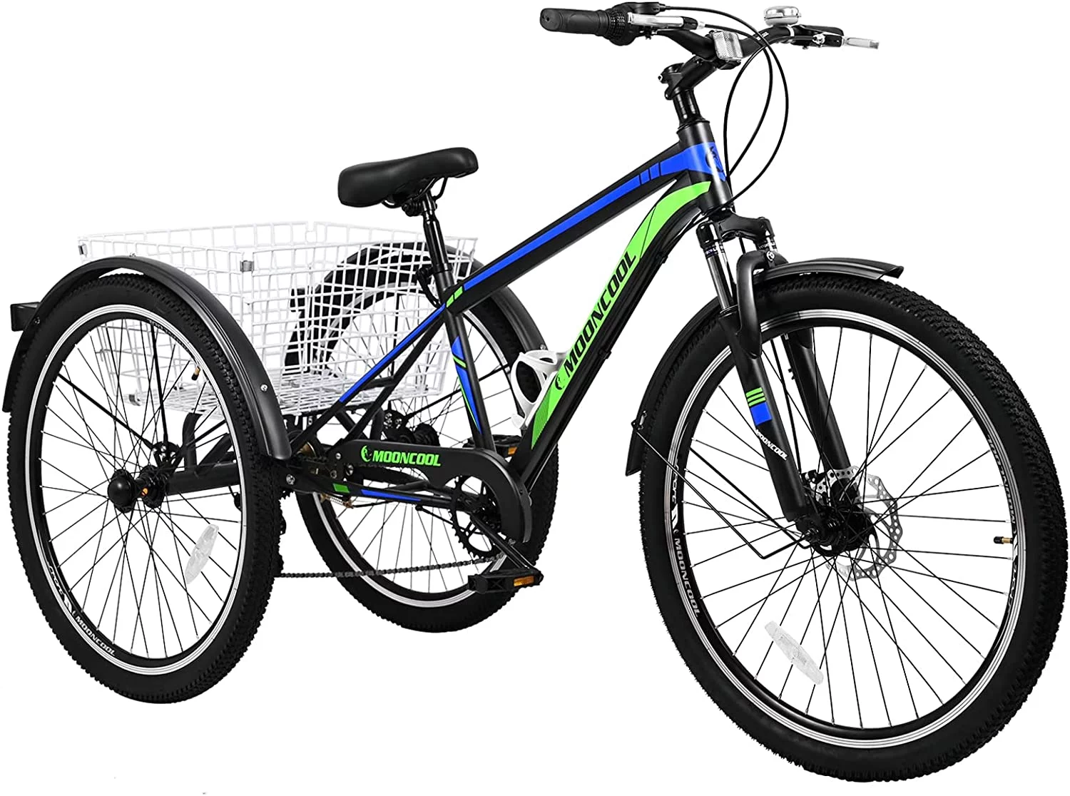 FICISOG 26"Adult Mountain Tricycle, 3 Wheeled 7-Speed Mountain Tricycle Cruiser Bike with Cargo Basket, Unisex - Curated Treasures Market