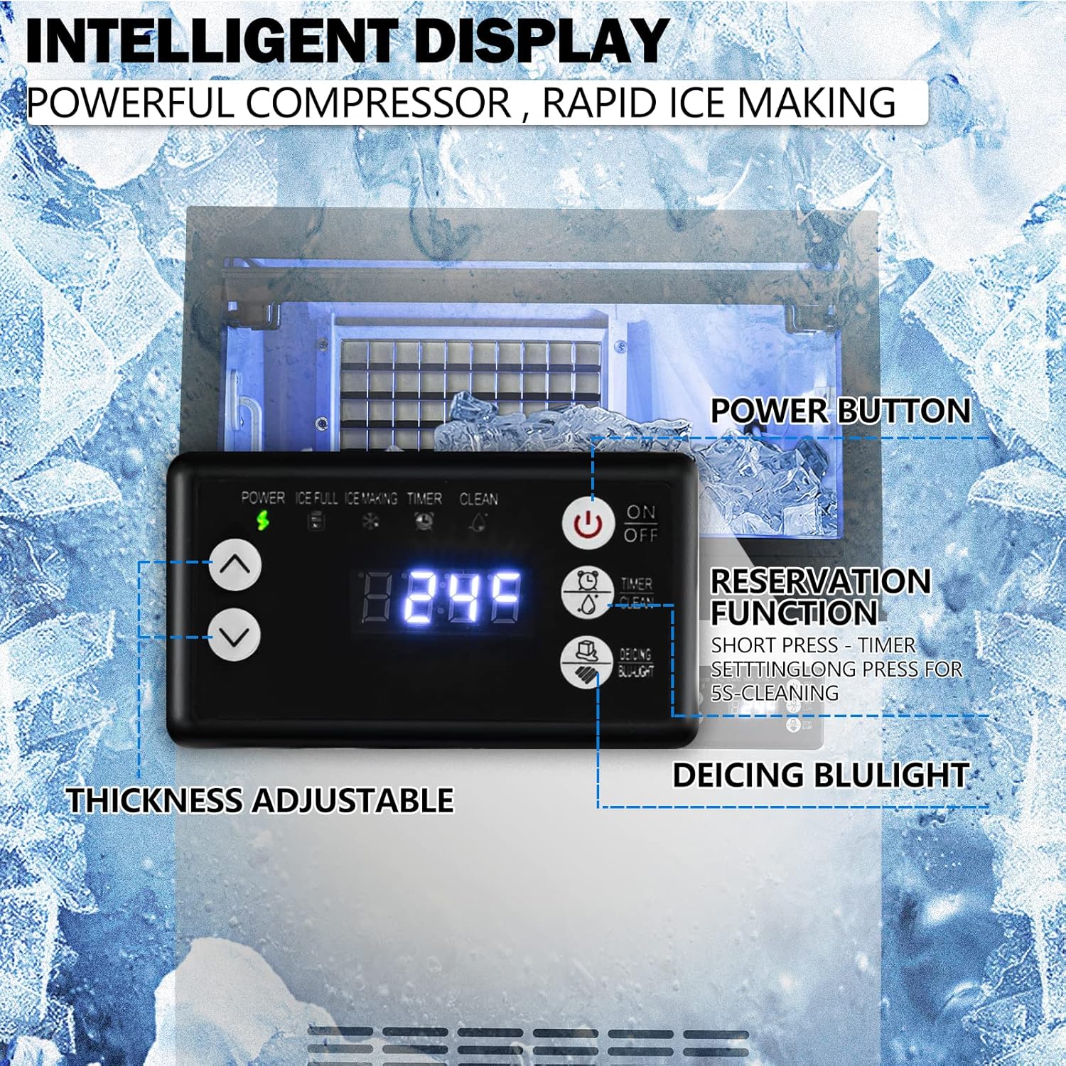 Commercial Ice Maker Machine, Freestanding Ice Maker Machine 132lbs/24H with 33lbs Ice Storage Capacity, Stainless Steel Ice Machine Ideal for Coffee Shop, Restaurants, Homes and Offices
