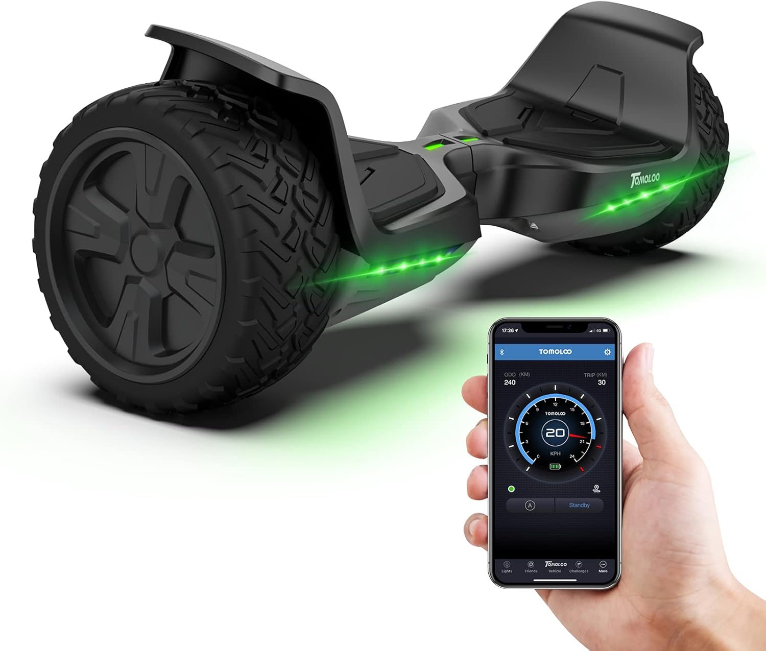 TOMOLOO Hoverboard Offroad All Terrain 8.5 for Kids Hover Board Music-Rhythmed Two-Wheel Self Balancing Adults Huverboard with Bluetooth Speakers and Lights UL2272 Certified and App-Enabled
