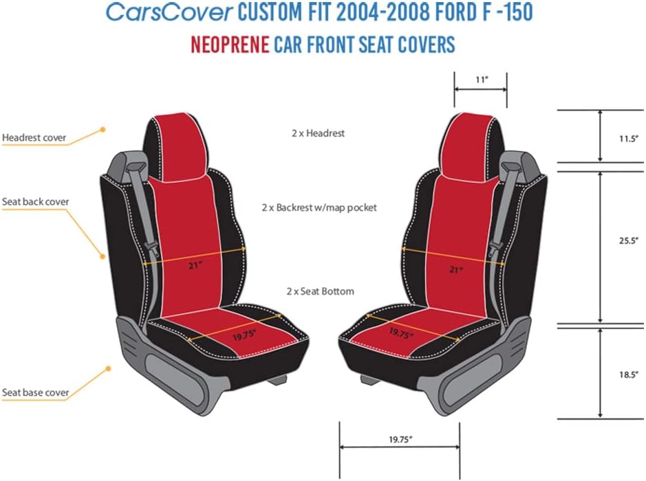 CarsCover Custom Fit 2004-2008 Ford F150 Pickup Truck Neoprene Car Front Seat Covers Red Rose & Black Sides Driver & Passenger Cover