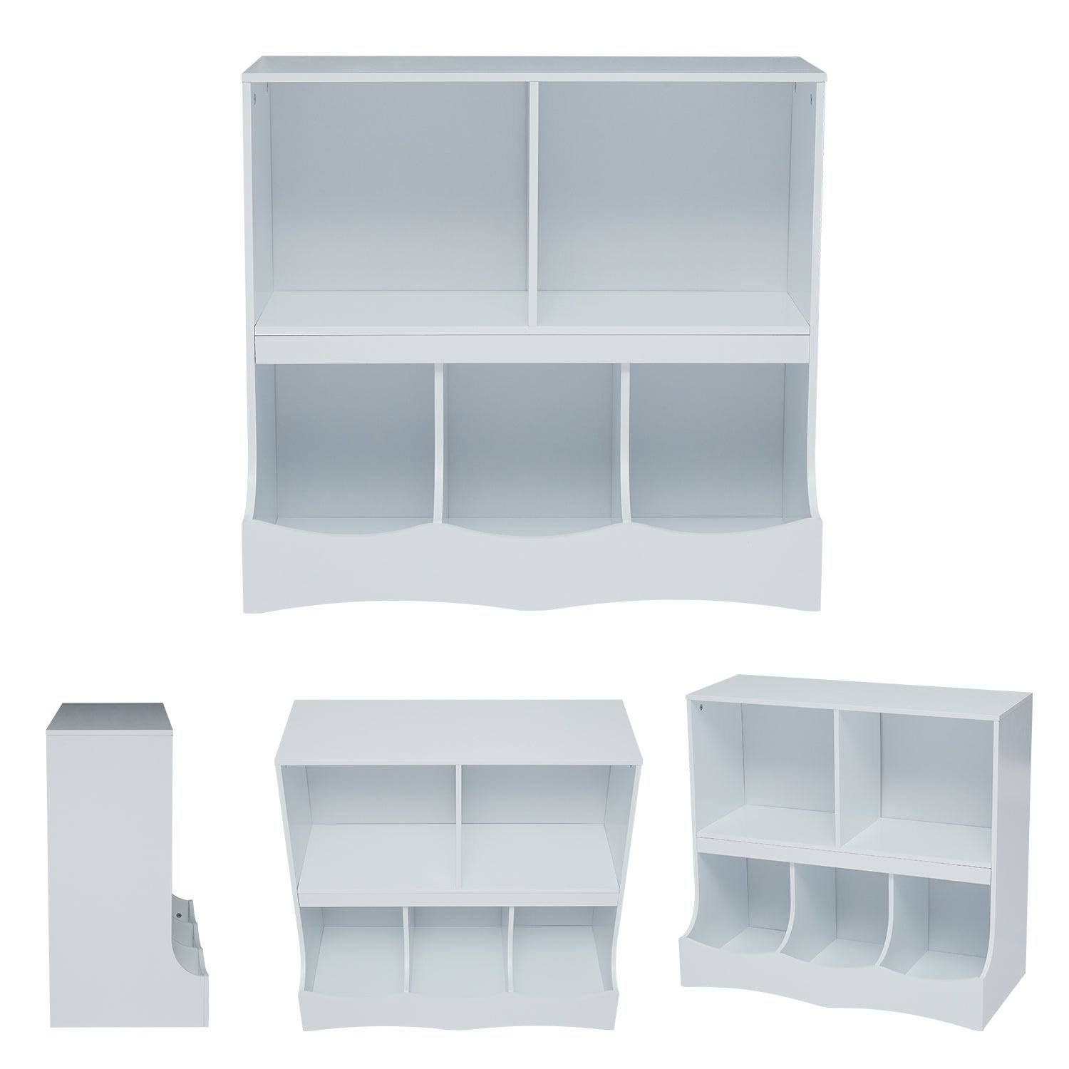 Kinbor Kids Multi-Bin Storage Organizer Cabinet Bookcase with 2 Shelf and 3 Bin Cubby Unit for Children Playroom, Decor Room - W