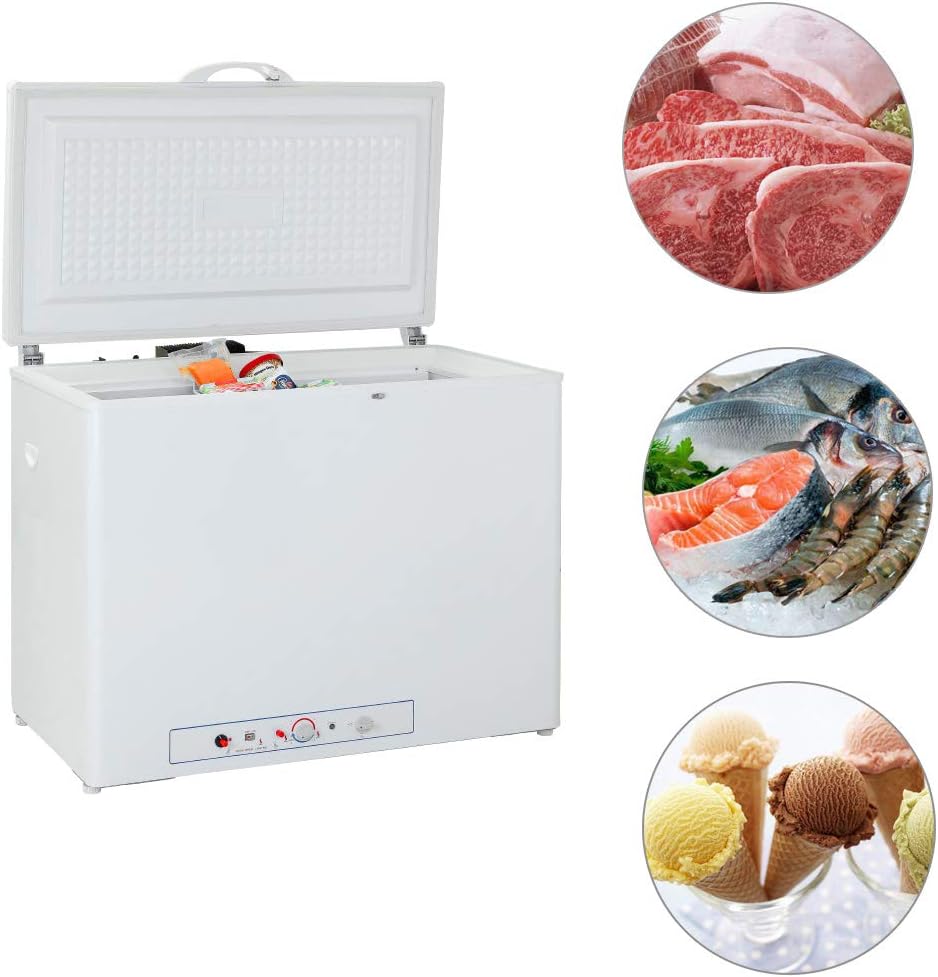 SMETA Propane Freezer Gas/Electric 110v Propane Chest Freezer Outdoor RV Refrigerator Off-grid Living Life Lockable Absorption 2Wway Deep Freezer for Camper Van, Large Capacity 7.1 Cu.Ft, White