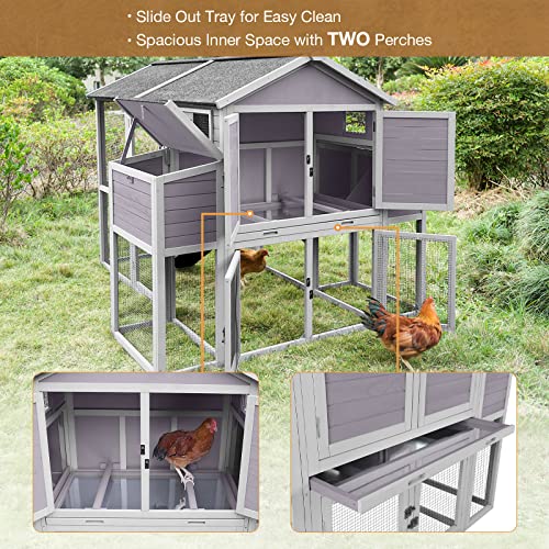 GUTINNEEN Large Chicken Coops for 6-10 Chickens, Hen House with 2 Nesting Boxes, Poultry Cage with Ramps and Run, Waterproof Roof