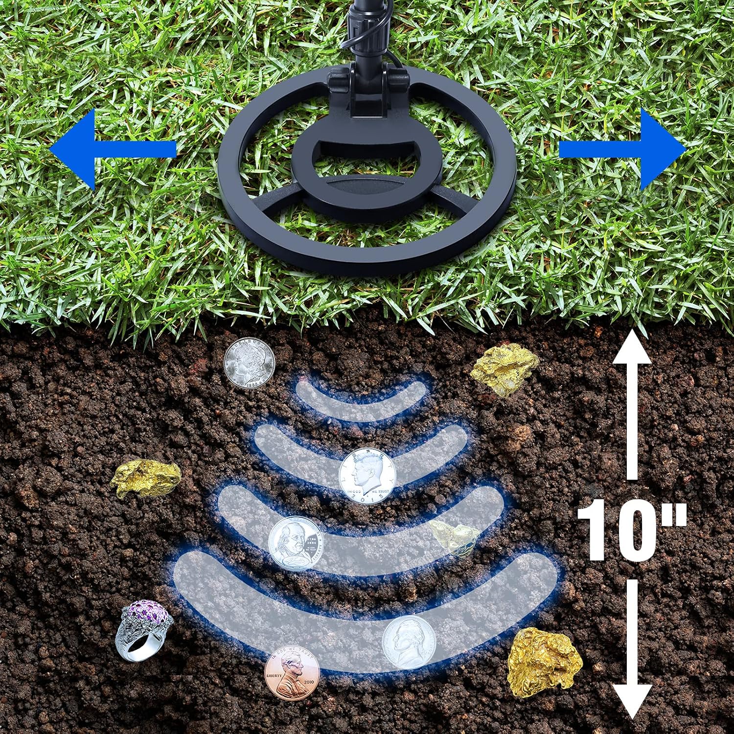 KENTOKTOOL Metal Detector for Adults & Kids, Adjustable Professional Metal Detector with LCD Display, Pinpoint & Disc & All Metal 3 Modes, 8" Waterproof Search Coil 10" Depth for Treasure Hunting