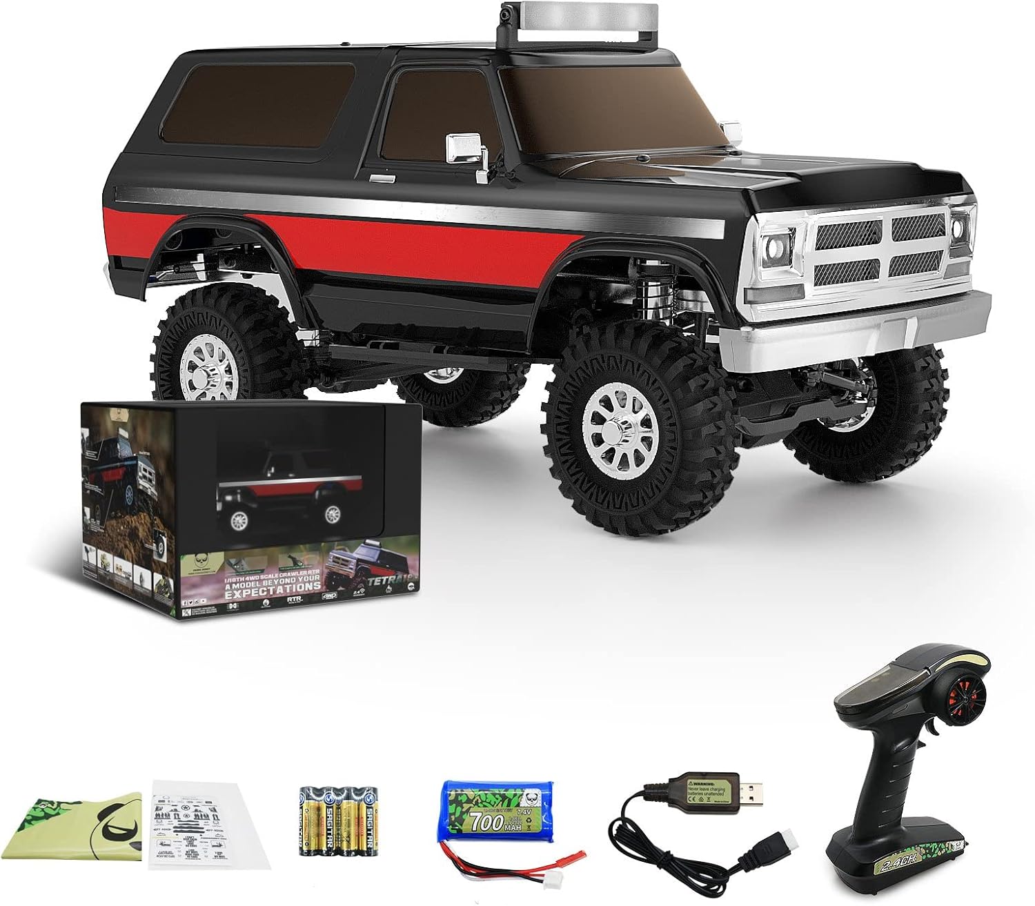 RC Crawler 1/18 RC Rock Crawler 4x4,4WD Off Road RC Cars,Panda Hobby 1:18 RC Truck Cruiser Vehicle for Adults,Remote Control RTR Hobby Car,Waterproof/Shockproof/Anti-Skid RC Car,Tetra18 X2,Black