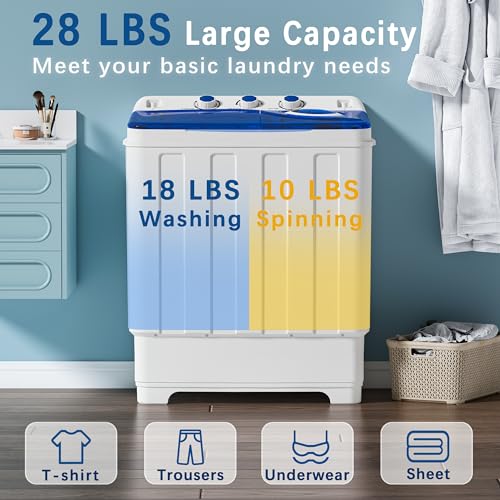 Portable Washing Machine, 2 In 1 Washing Machines, Twin Tub Compact Washer, Laundry Washer with Control Knobs/Timer Function/Drain Pump, Washer and Dryer Combo for Apartment, Dorms