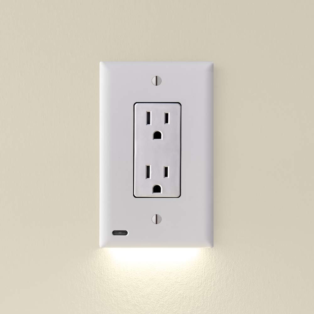 4 Pack - SnapPower GuideLight 2 for Outlets [New Version - LED Light Bar] - Night Light - Electrical Outlet Wall Plate With LED Night Lights - Automatic On/Off Sensor - (Duplex, White)
