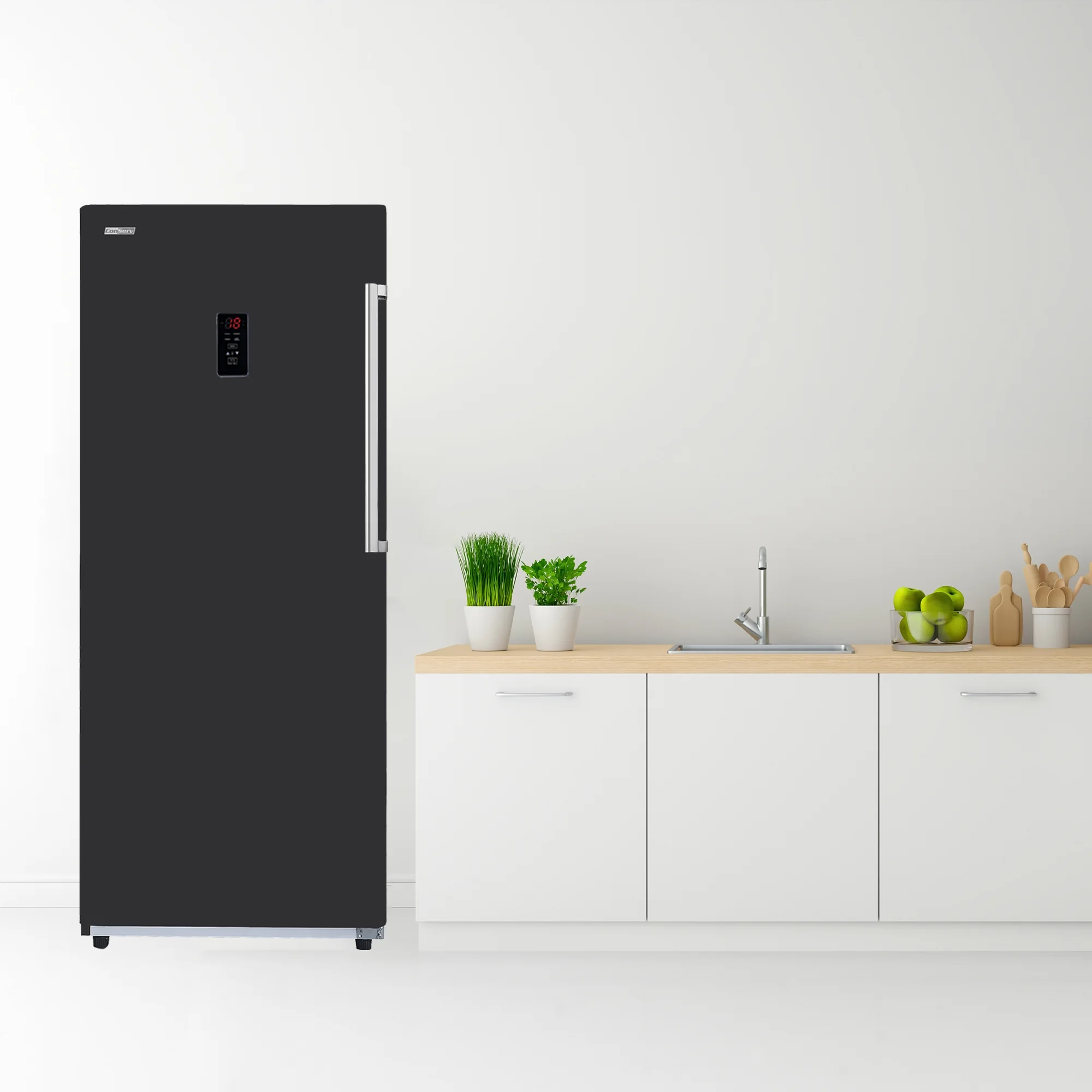 Conserv 17 cu. ft Convertible Upright Freezer/Refrigerator in Black with Reversible Door, Low Sound and High-Temperature Alarm