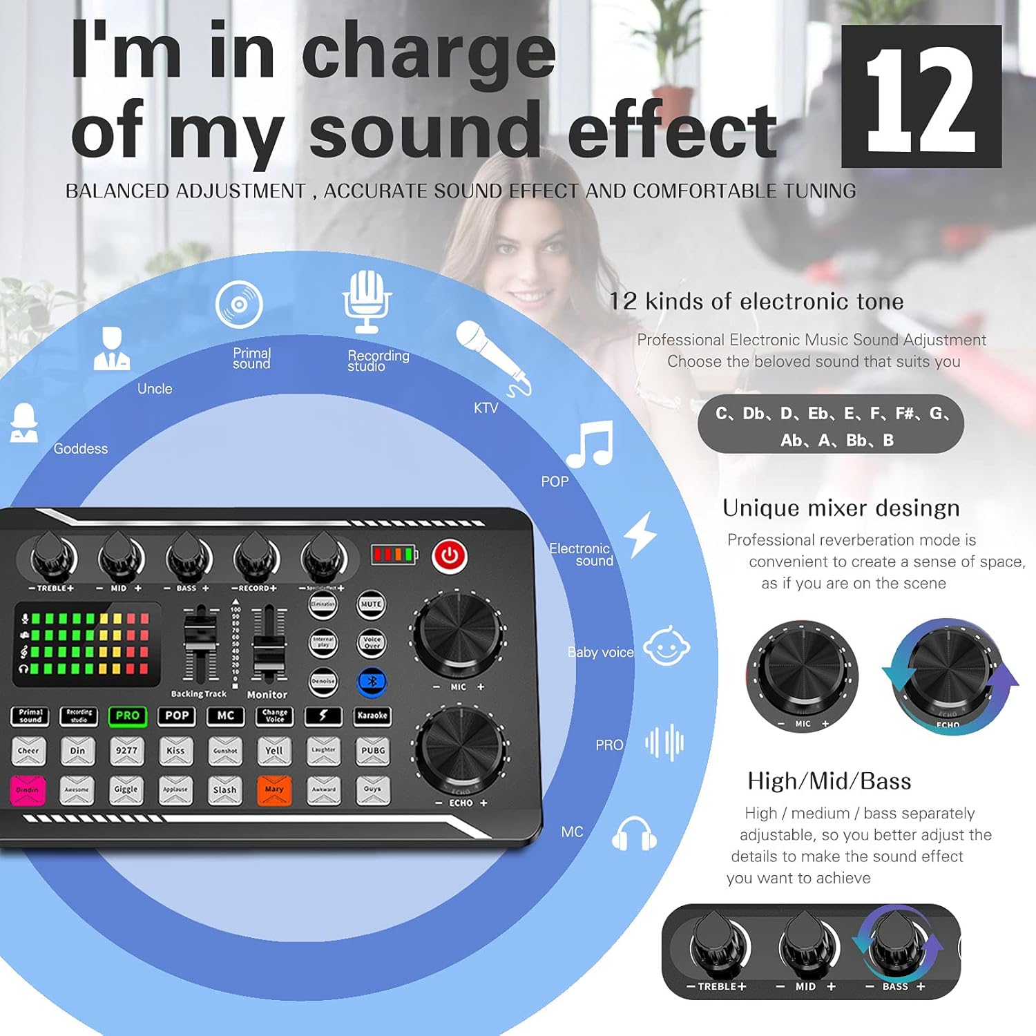 Podcast Equipment Bundle, Sound Card ,Sound Board,Professional DJ Audio Interface Mixer, Portable ALL-IN-ONE Podcast Production Studio with XLR Microphone for Live Streaming, Recording and Gaming