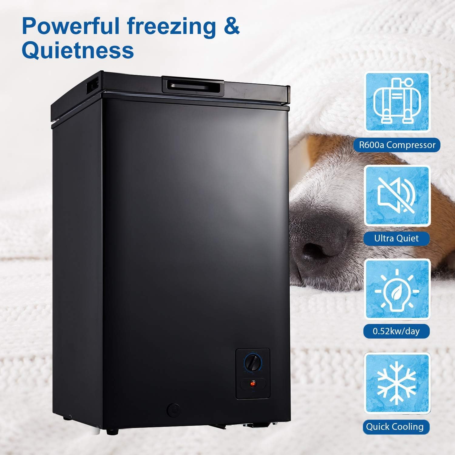 Kalamera. 3.5 Cu.ft Chest Freezer-Freestanding For Home/Apart With Lowest -4℉ Black, KCF-100-SS