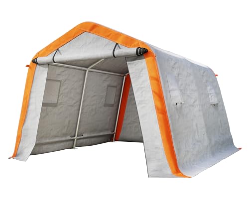 AMERLIFE 10.5x12x8 FT Heavy Duty Portable Shed Storage Shelter, Outdoor Storage Shed with 4 Waterproof Windows & Roll-up Zipper Door, Carport for Motorcycle, Bike, Grey