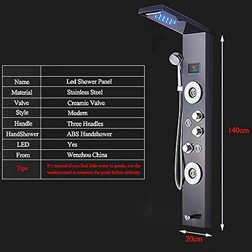 Shower System, Black Digital Shower Panel Column LED Rain Waterfall Shower Wall Mounted Side Spa Jets Bathroom Shower Set-Blackend,Blackend