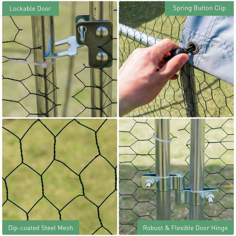 6.2/12.5/19 Feet Lockable Large Metal Chicken Coop Outdoor Dome Cage with Waterproof Cover - Pet Supplies online store