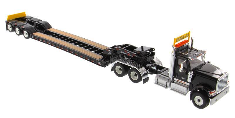 International HX520 Tandem Tractor Black XL 120 Lowboy Trailer 1/50 Diecast Model Diecast Masters 71017