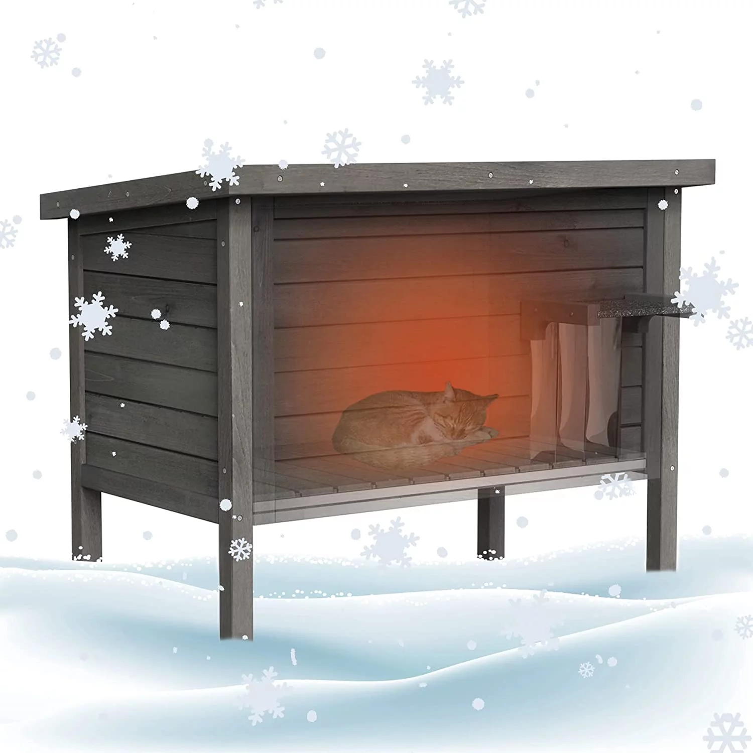 Outdoor Cat House Feral Cat Enclosure 100% Insulated All-Round Foam Weatherproof Solid Wood Large Size for Multiple Cats 34.5" L*21.5" W*27.2" H - Curated Treasures Market