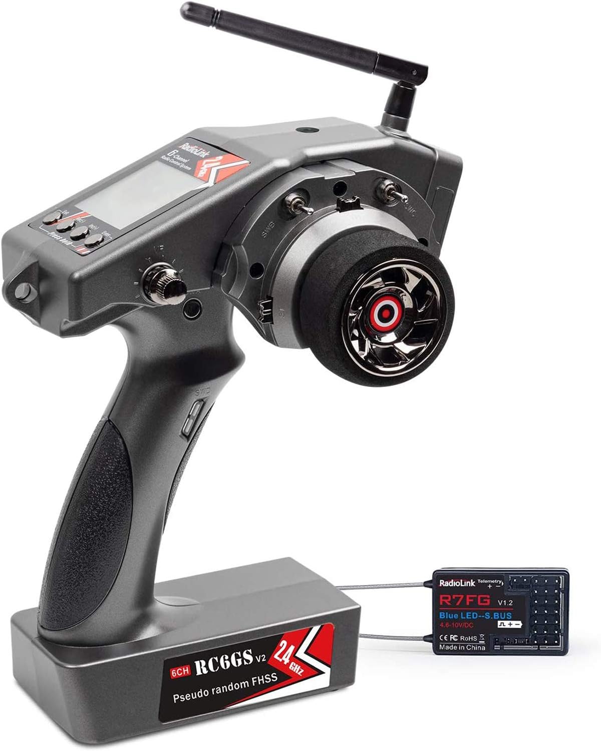 Radiolink RC6GS V2 6CH RC Transmitter and Receiver R7FG 2.4g Gyro and Two-Way Transmission Telemetry Receiver Radio Remote Controller for RC Crawler Cars Boats (600m)