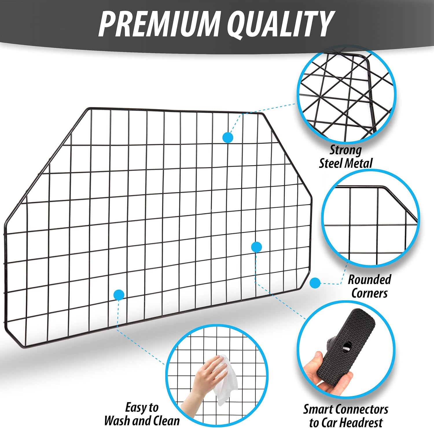 Car Dog Universal Pet Barrier - Zone Tech Premium Quality Black Heavy Duty Coated Wire Adjustable Mounted Headrest Barrier for Pet/Dog Safety Automotive Pack of 2