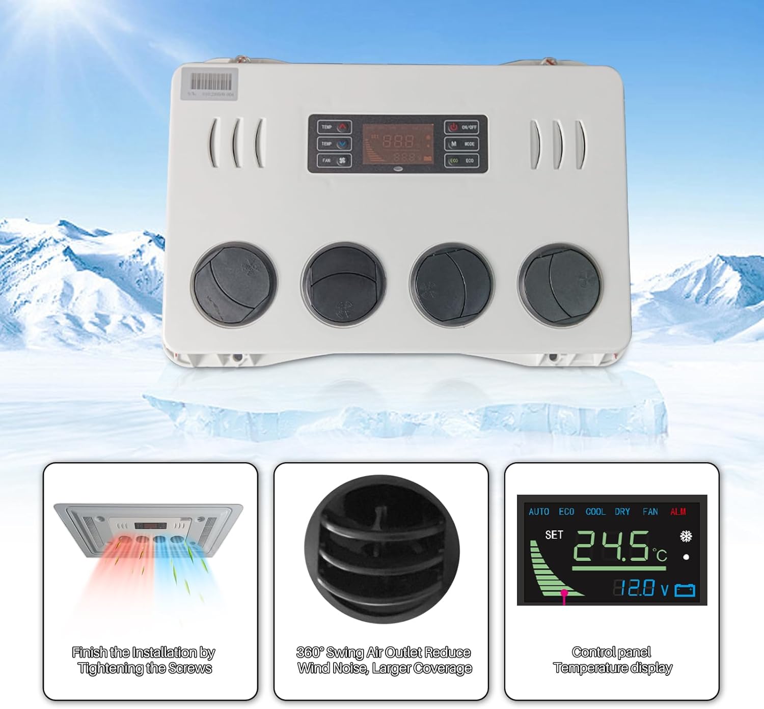 RV Rooftop Air Conditioner w/Heat 12 Volt, Campervan 13000BTU 12V Air Conditioner, Rapid Cooling 12 Volt Air Conditioner 2 in 1 for Van, RV, Yacht, Golf Carts, Road Machine, Caravan, Buses