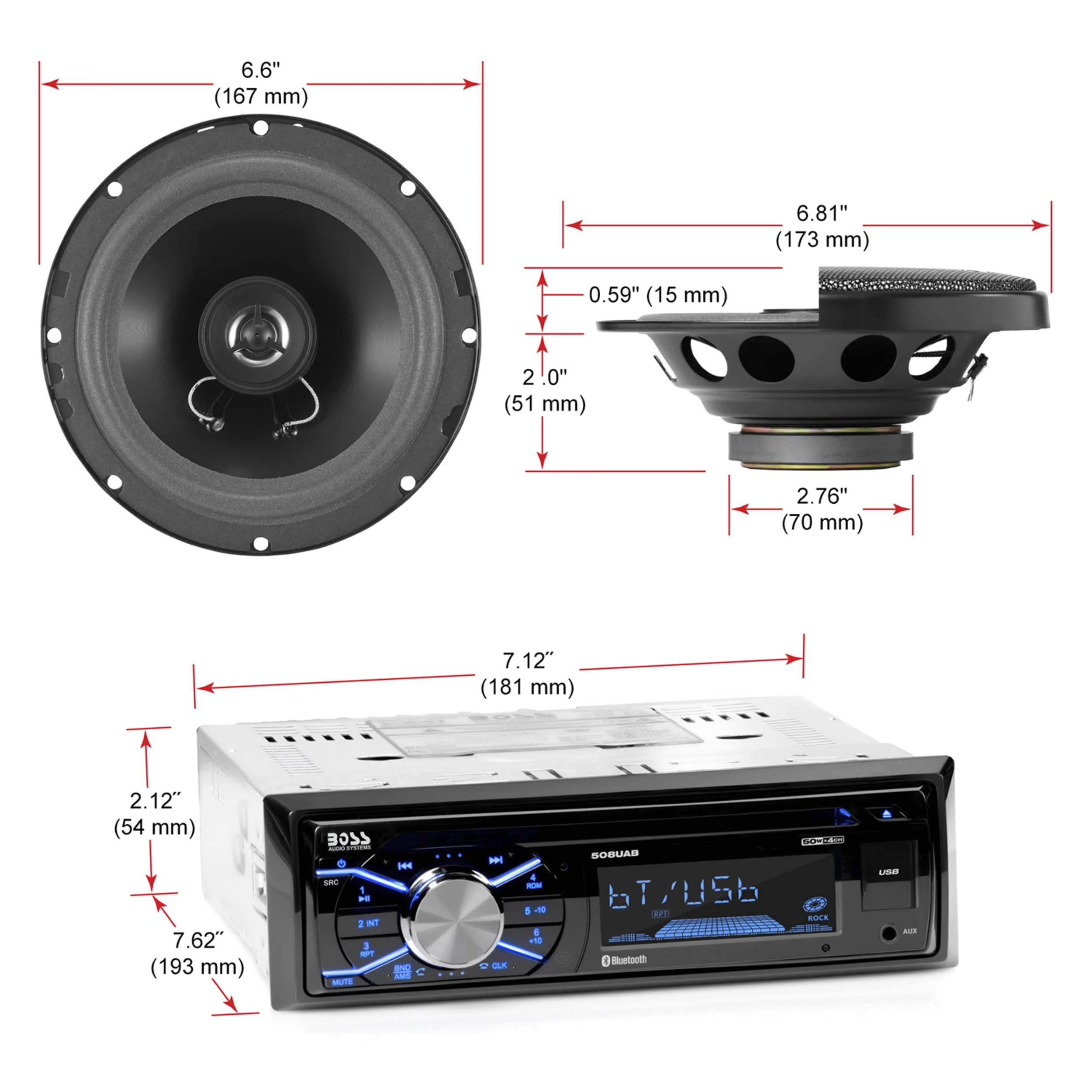 BOSS Audio Systems 656BCK Car Stereo Package with Single Din Stereo and Speakers