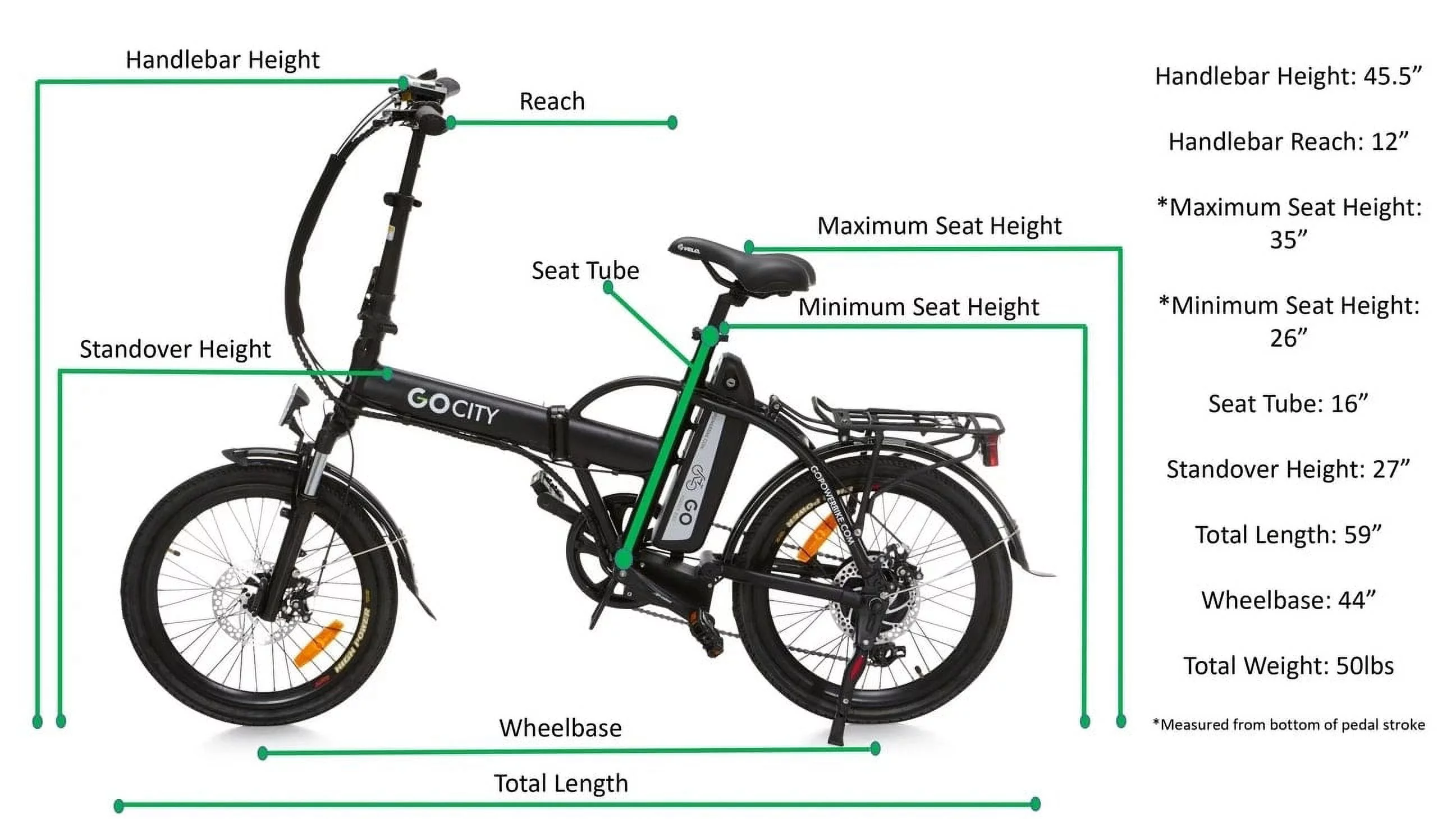 GoPower GoCity 500W Foldable Electric Bike for Adults, up to 36 Miles, 20 MPH, LCD Display, E-Bike