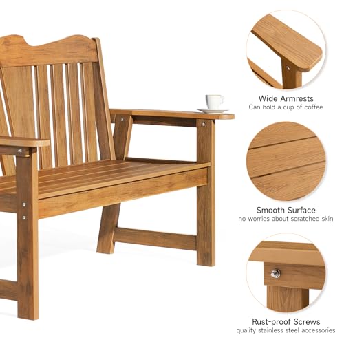 Outdoor Bench, 2-Person Weatherproof Garden Bench with Wide Armrests and Backrest, All-Weather Patio Bench Will not Rot and Fade for Garden, Porch, Backyard and Park, Easy Installation, Black