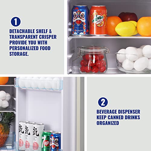 WANAI Compact Mini Refrigerator 3.2 Cu.Ft Small Refrigerator with Freezer, Retro Mini Fridge with Dual Door,7 Adjustable Thermostat, Adjustable Shelves For Dorm, Office Bedroom
