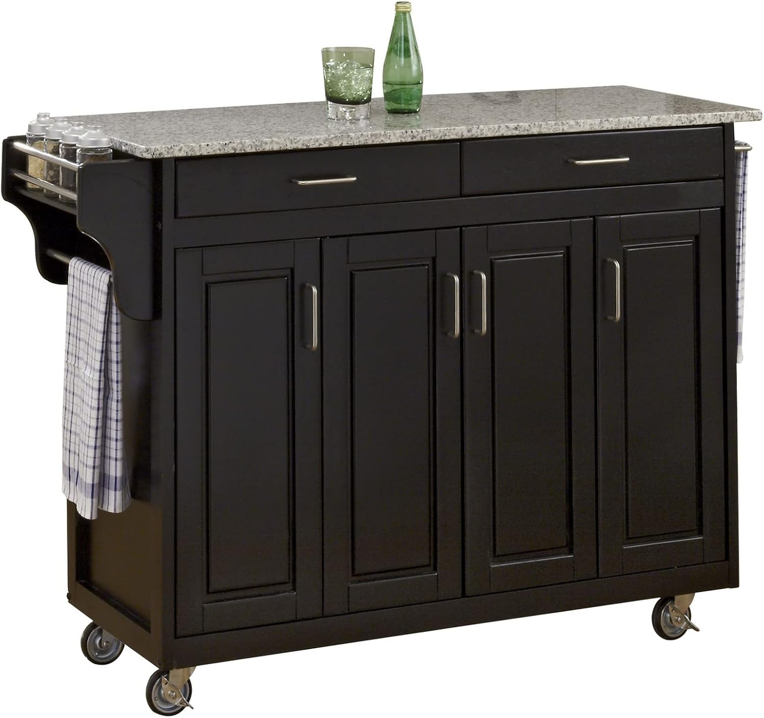 Home Styles Mobile Create-a-Cart White Finish Four Door Cabinet Kitchen Cart with Black Granite Top, Adjustable Shelving