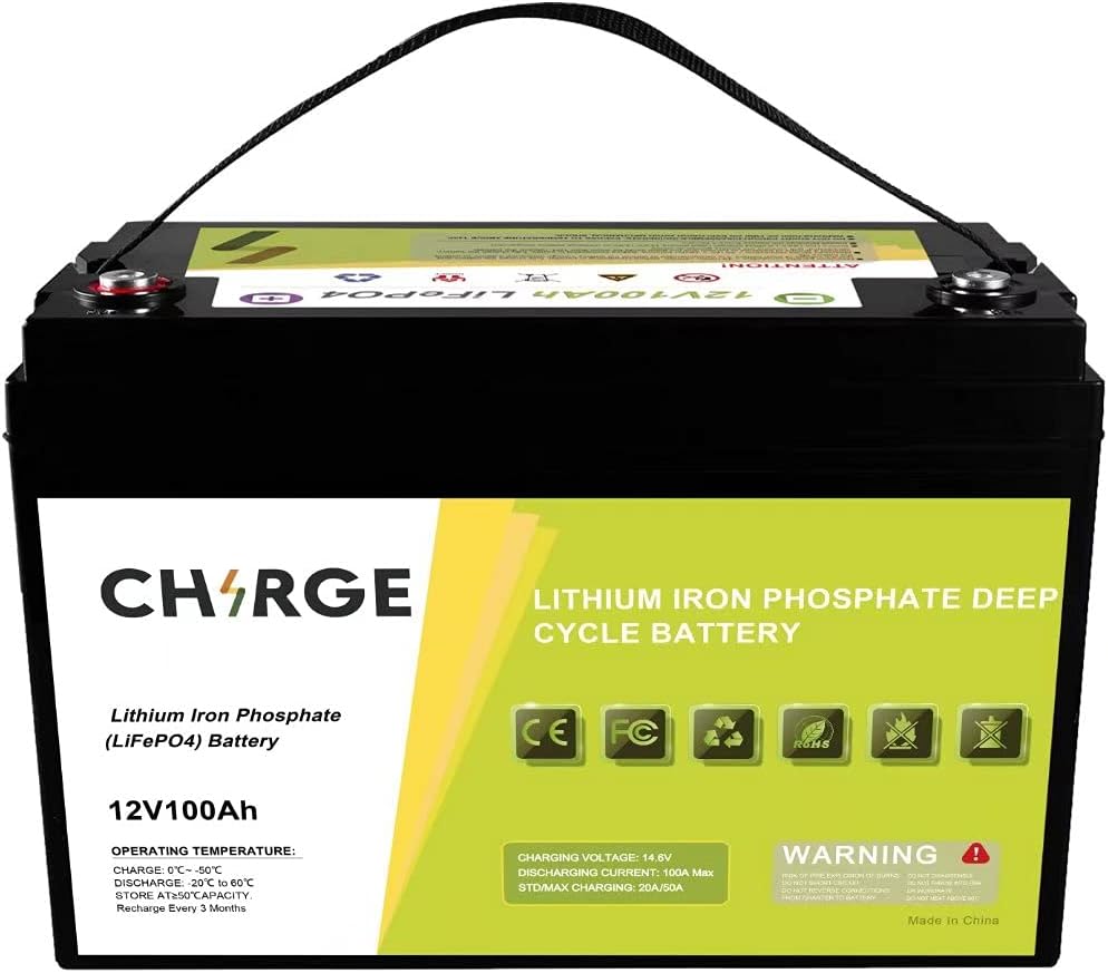 12V 100Ah Lithium Battery, Built-in 100A BMS, Rechargeable Iron Phosphate LiFePO4 Deep Cycles Battery Can Support 1280W Power Output for RV,Home Energy Storage and Off-Grid etc.