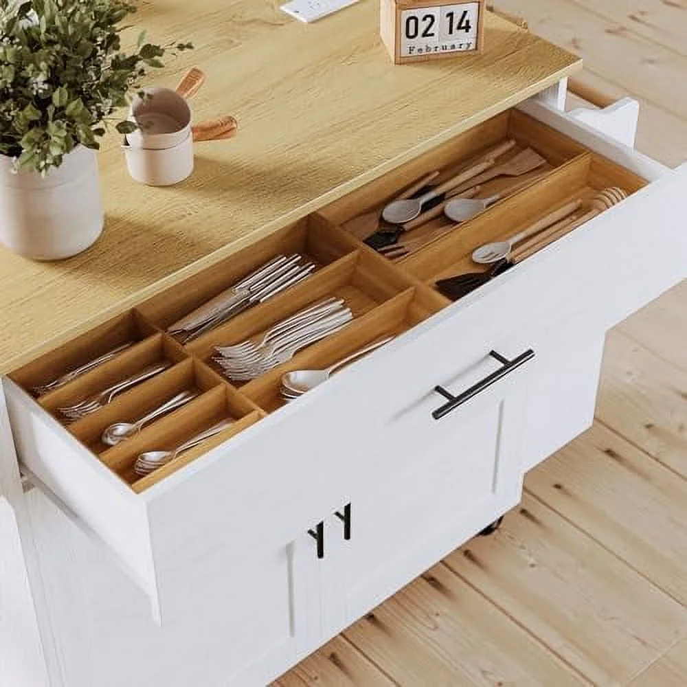 SQCFVGB Kitchen Island with   Rolling Kitchen Island on Wheels with Drop Leaf  3 Open Spice Rack   Door Cabinet  Drawer  Kitchen Cart Island Table for Kitchen  White - Curated Treasures Market