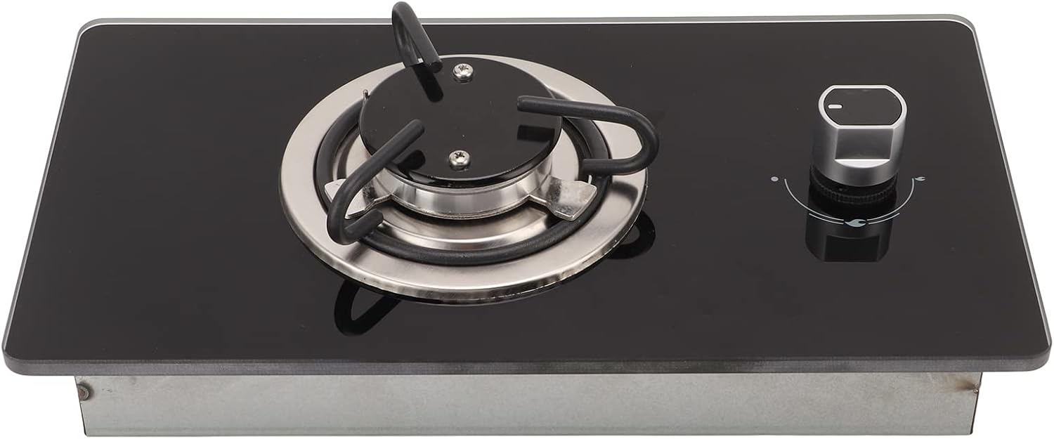 Single Burner Gas Cooktop, 1.8Kw Stainless Steel RV Gas Stove Top with Stepless Adjustable Fire, Portable Tempered Glass 1 Burner Gas Stove for RV Yacht Caravan Apartments Camping