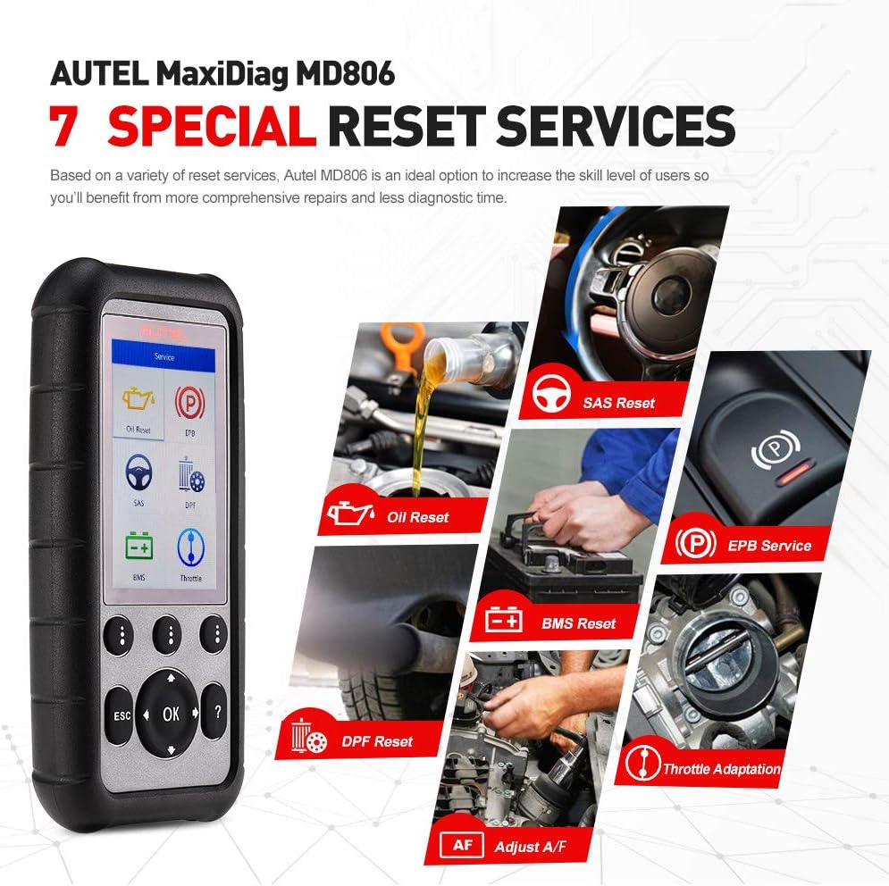 Autel 4 System Scanner MD806 Car Diagnostic Tool Diagnoses for ABS, Engine, Transmission, SRS Full OBD2 Functions Car Scanner for Both Mechanics and DIYers