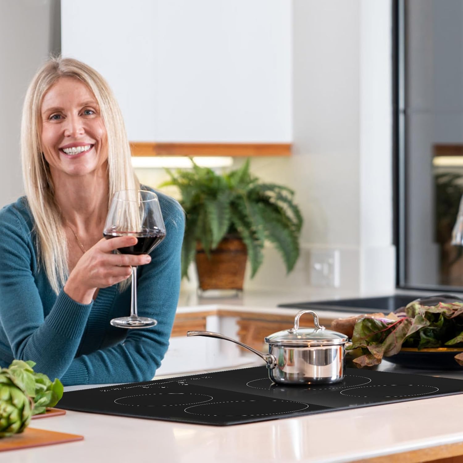 VEVOR Built in Electric Stove Top, 24 inch 4 Burners, 240V Glass Radiant Cooktop with Sensor Touch Control, Timer & Child Lock Included, 9 Power Levels for Simmer Steam Slow Cook Fry