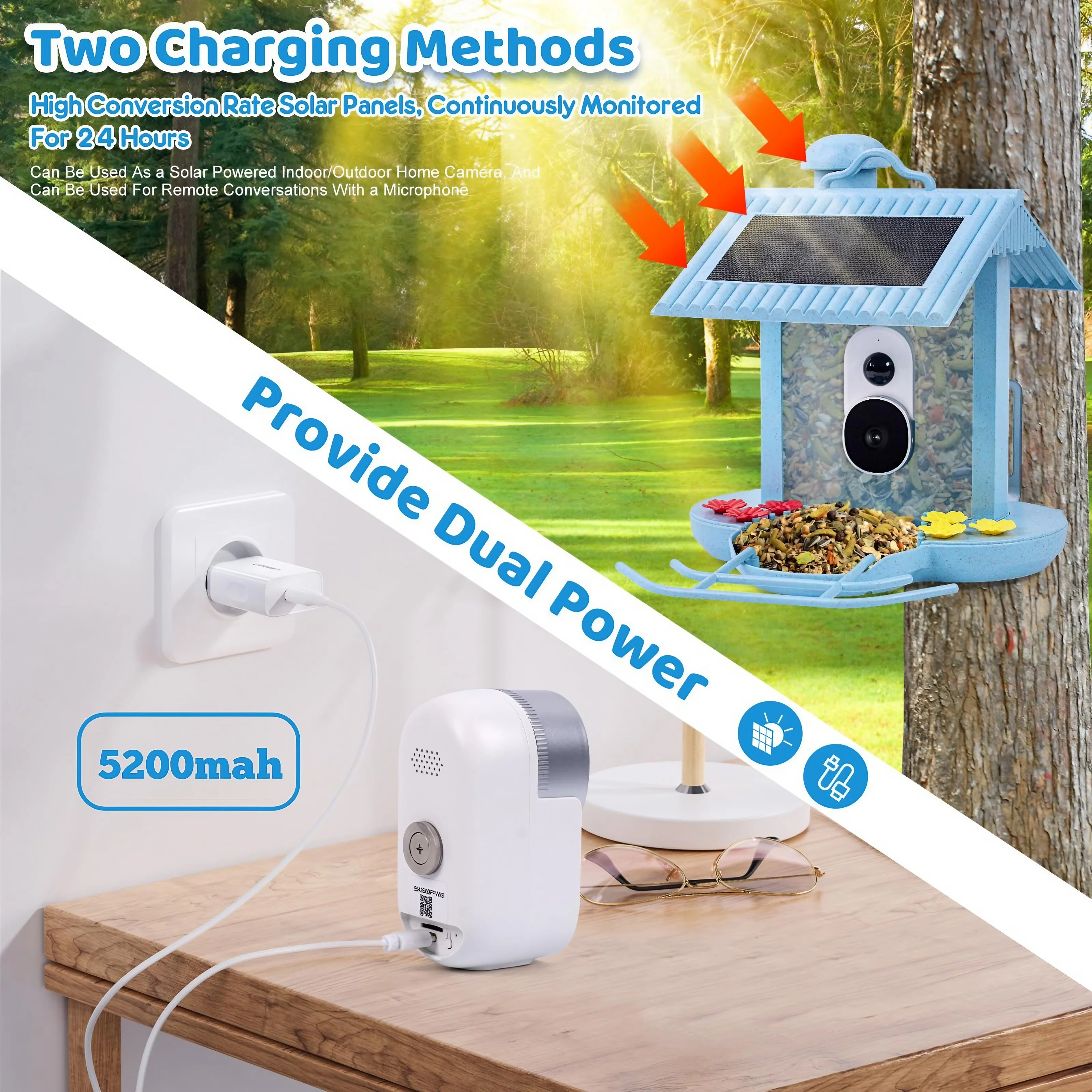 Smart Bird Feeder with Camera Solar, Hummingbird Feeder Water Feeding, AI Identify Bird Species with 128G TF Card, Ideal Bird Buddies Gift for Bird Lovers