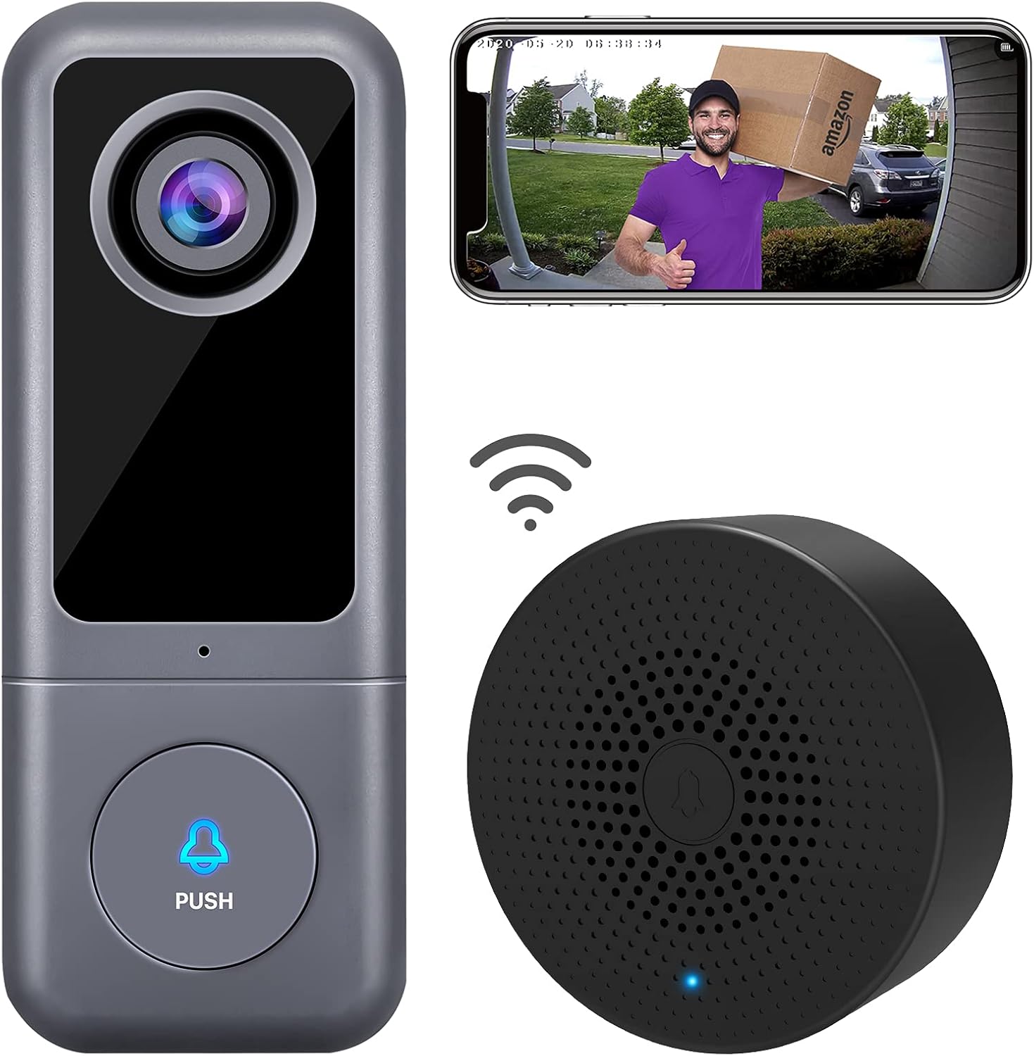 WiFi Video Doorbell Camera, XTU (Wired) Doorbell Camera with Chime, 2K Ultra HD, 2-Way Audio, Night Vision, Easy Installation, Motion Detection (existing doorbell Wiring Required)
