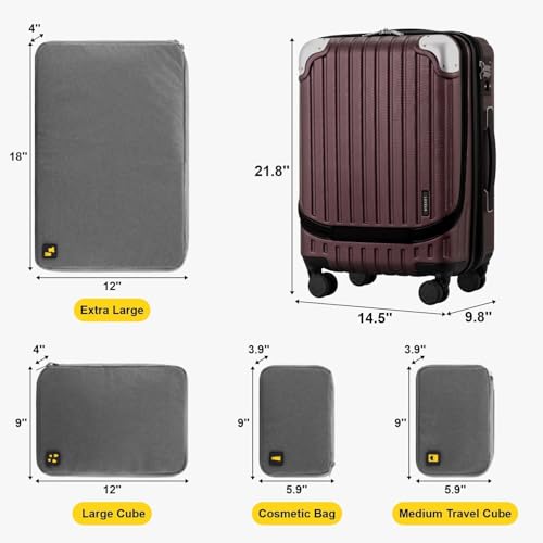 LEVEL8 Grace Carry on Luggage Airline Approved, 20 Inch Expandable Hardside Suitcases with wheels, Abs+Pc Harshell Spinner Luggages with Tsa Lock, Red