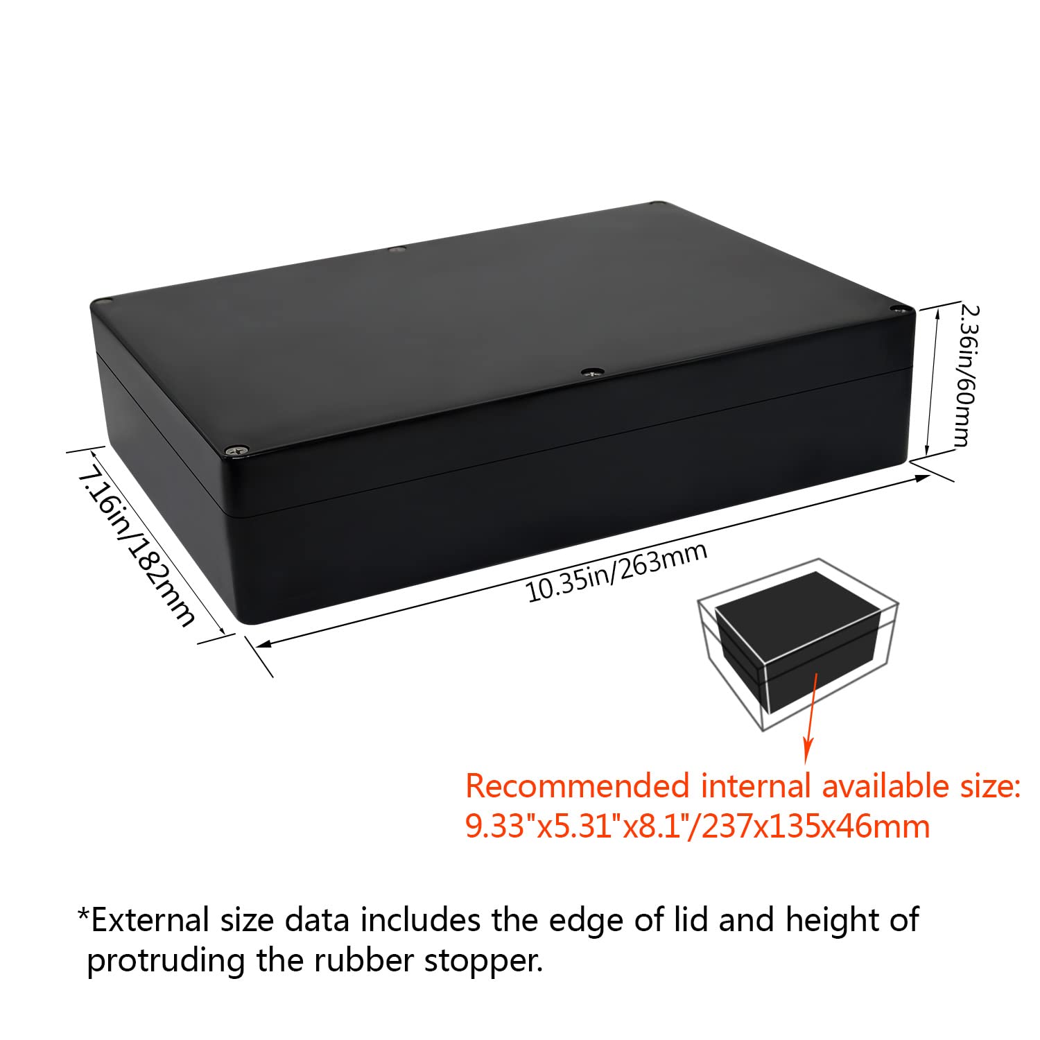 LeMotech ABS Plastic Electrical Project Case Power Junction Box, Project Box Black 10.4" x 7.2" x 3.7" (263 x 182 x 95 mm)(Pack of 1)