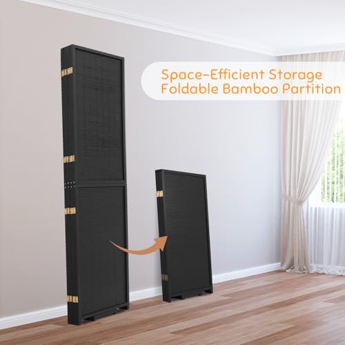 Bamboo Room Divider Folding Privacy Screens, Wall Divider for Room Separation, Portable Room Partitions and Dividers, 5.6FT Bamboo Mesh Woven Room Divider Panel (Brown, 4 Panel)