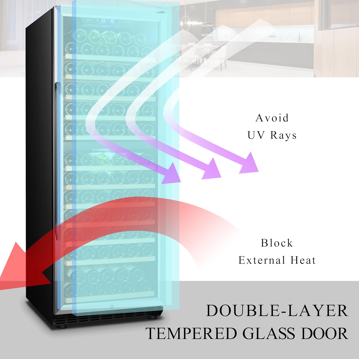 Lanbo Wine Cooler Refrigerator, 24 Inch 141 Bottle Dual Zone Wine Cellar with Safety Lock and Wood Shelves
