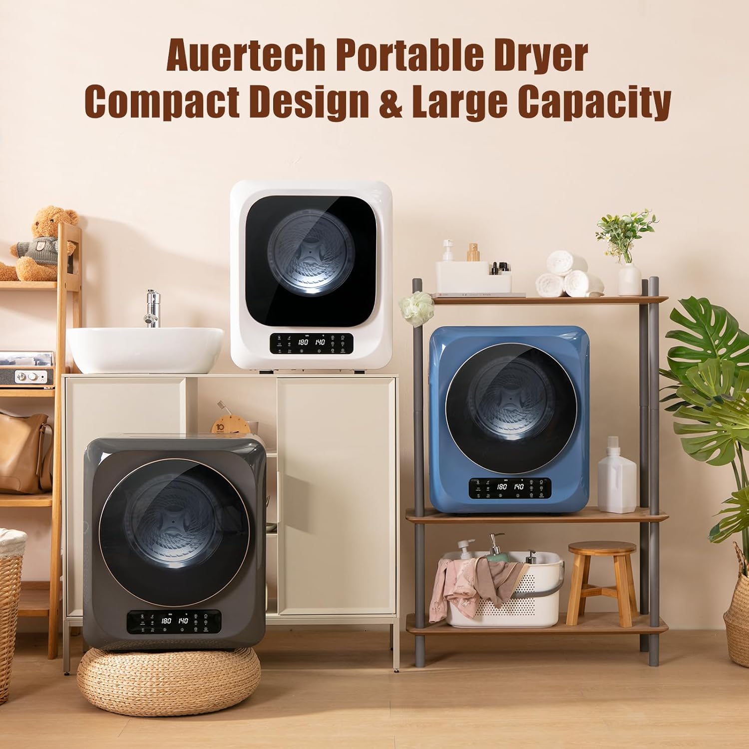 Portable Dryer with LCD Control Panel, 1.5 cu.ft Mini Clothes Dryer Machine with Stainless Steel Tub, 5 Modes, 850W 10 lbs Front Load Small Electric Dryer for Apartment, Laundry, RVs, White