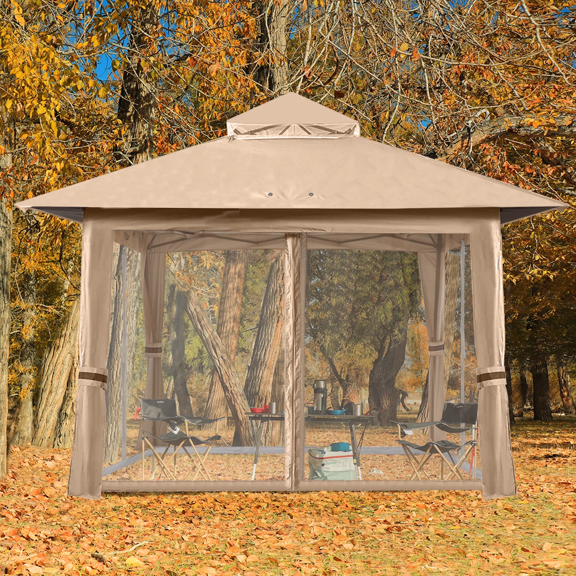 ABCCANOPY 13'x13' Gazebo Tent Outdoor Pop up Gazebo Canopy Shelter with Mosquito Netting, Khaki